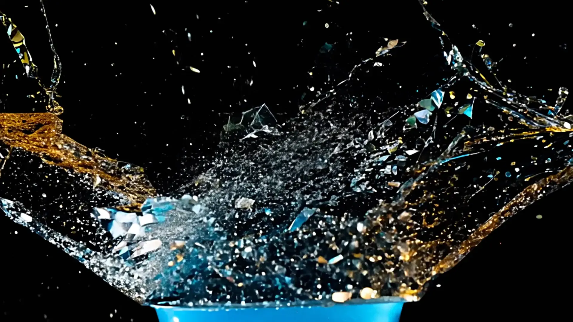 Vibrant Water Burst with Sparkling Fragments Overlay for Video Projects